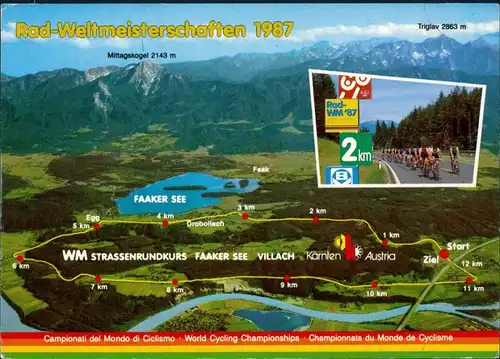 Villach Sonderkarte zur Rad-Weltmeisterschaft,   Sport, Radsport 1987