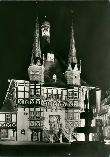 Ansichtskarte Wernigerode Rathaus, Abend-/Nachtansicht, Rathausplatz 1973