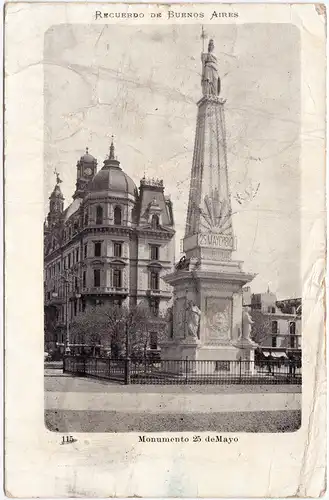 Vintage Postcard Buenos Aires Straße  - Monumento 25 de Mayo 1904