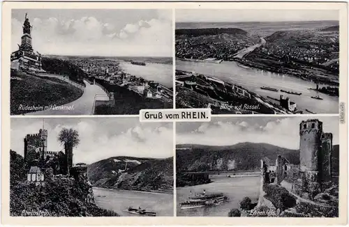 Rüdesheim  Rhein:Rüdesheim, Blick vom Rossel, Rheinstein, Ehrenfels 1955