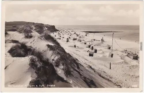 Kampen (Sylt) Strand, belebt - Strandkörbe b Westerland Fotokarte1930
