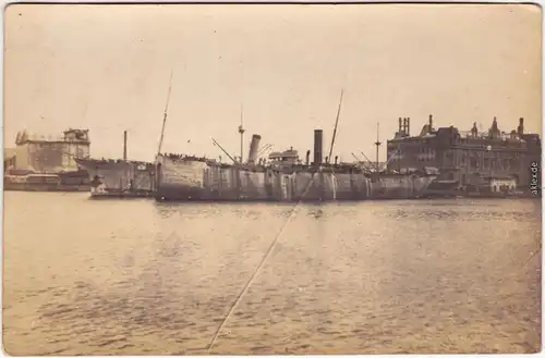 Ansichtskarte Schiffe vor Anker - Speicher Hafen 1913 Privatfoto 