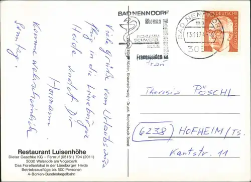 Walsrode Restaurant Luisenhöhe, Außen- und Innenansichten 1974