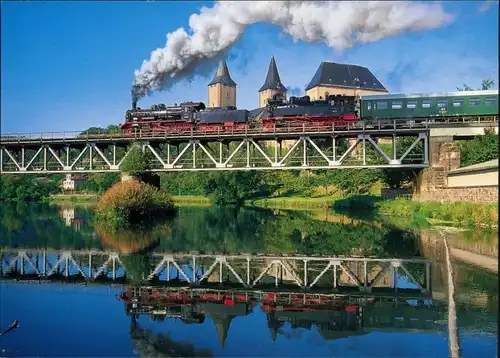 Grimma Dampflokomotive 75 513 und 38 205, Muldenbrücke, Rochlitzer Schloss 1993