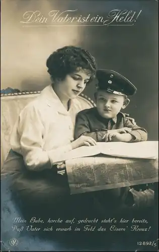 Ansichtskarte  Militaria - Junge in Uniform - Dein Vater ein Held 1916