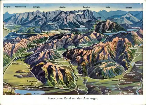 Ansichtskarte Oberammergau Panorama Reliefkarte Rund um den Ammergau 1923