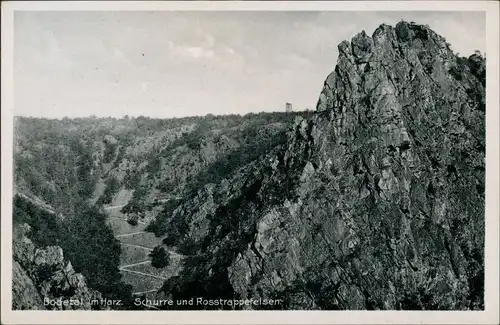Ansichtskarte Treseburg Bodetal Harz, Schurre und Rosstrappefelsen 1931