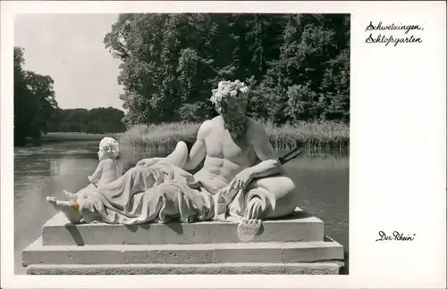 Ansichtskarte Schwetzingen Schlossgarten, Figuren-Gruppe "Der Rhein" 1932