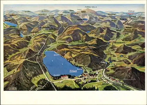 Ansichtskarte Titisee Panorama-Ansicht, Reliefkarte rd. um Titisee 1955