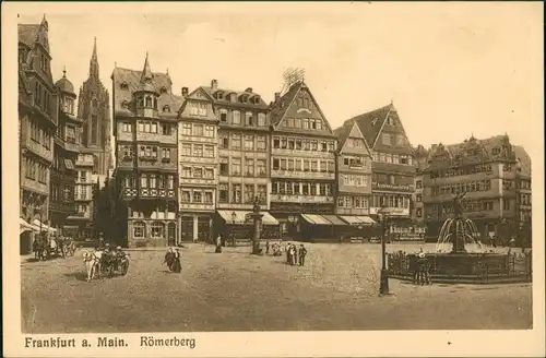 Frankfurt am Main Römerberg Partie, Geschäfte, Lokale, Pferde-Fuhrwerk 1910