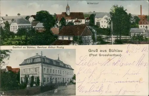 Ansichtskarte Bühlau-Großharthau 2 Bild: Stadt Und Gasthaus 1917