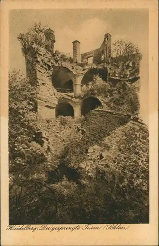 Heidelberg Stadtteilansicht Partie Schloss Der gesprengte Turm 1920