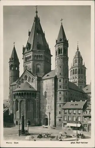 Ansichtskarte Mainz Dom, Lederhandlung-Geschäft, Marktplatz 1930