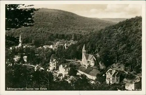 Schlangenbad Panorama-Ansicht, Blick Kirche, Teilansicht aus Vogelschau-P. 1930