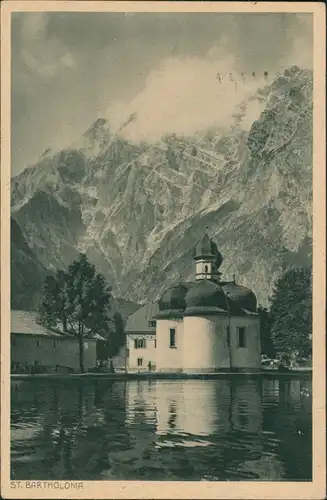 St. Bartholomä-Schönau am Königssee Kirch, Watzmann Blick 1928 DR Marke Stempel