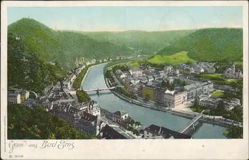 Ansichtskarte Bad Ems Panorama-Ansicht, Stadtteilansicht 1900