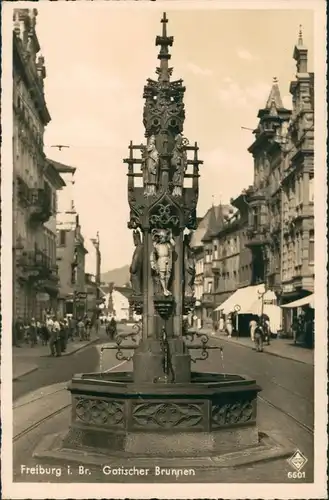 Freiburg im Breisgau Straßen Partie Gotischer Brunnen, Personen, Geschäfte 1930