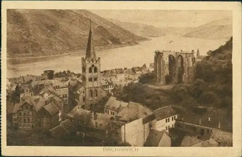 Bacharach Panorama-Ansicht, Blick über den Ort auf Fluss Rhein 1920