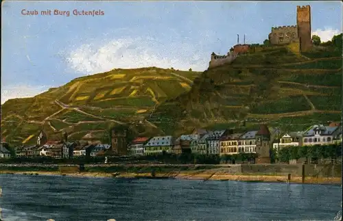 Ansichtskarte Kaub Burg Gutenfels Gesamtansicht vom Rhein aus 1930