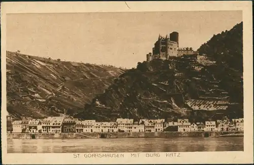 Ansichtskarte St. Goarshausen Burg Katz vom Fluss Rhein aus gesehen 1920