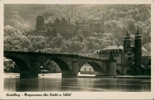Ansichtskarte Heidelberg Partie am Neckar, Brücke, Blick zum Schloss 1930