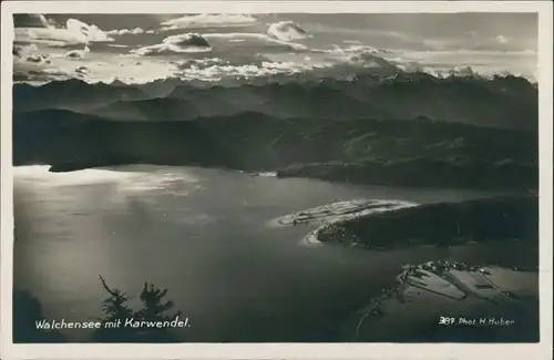 Kochel am See Walchensee Panorama mit Karwendel Gebirge, Berge, See 1930