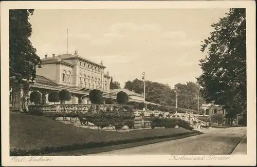 Ansichtskarte Bad Nauheim Kurhaus und Terrasse, Blick vom Park aus 1920