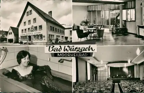 Bad Wurzach Mehrbild-AK, Kurhaus-Restaurant, Frau im Moorbad 1968