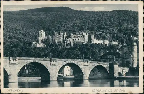 Heidelberg Panorama-Ansicht, Schloss u. alte Neckar-Brücke 1930