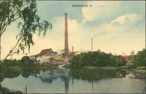 Postcard Kattowitz Katowice Fabrikanlage coloriert - Oberschesien 1922