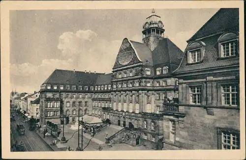 Ansichtskarte Kassel Cassel Strassen Partie, Tram passiert Rathaus 1920