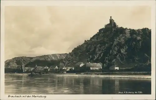 Ansichtskarte Braubach Marksburg Fernansicht, Blick auf Braubach 1930