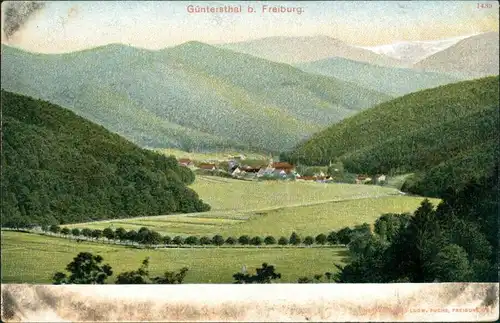 Günterstal-Freiburg im Breisgau Panorama-Ansicht auf den Ort mit Bergen 1900