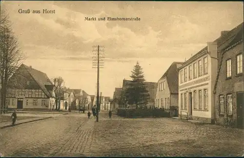 Ansichtskarte Horst (Holstein) Markt und Elmshornerstraße LK Steinburg 1922