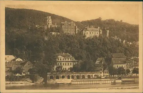 Heidelberg Blick Burg über Neckar von der Hirschgasse gesehen 1910
