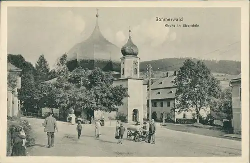 Markt Eisenstein Železná Ruda Strassen Partie an der Kirche, Böhmerwald 1917