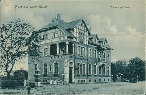 Ansichtskarte Lommatzsch Straßenpartie - Reichspostgebäude 1912