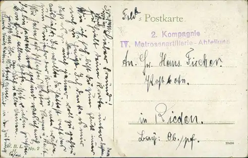 Torpedeboot Marine Stempel 2. Kompagnie IV. Matrosenartillerie Abteilung 1914