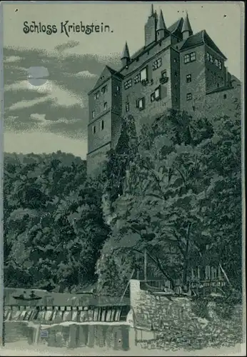 Ansichtskarte Kriebstein Mondschein Künstlerlitho Burg 1899 Silberrand