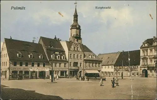 Ansichtskarte Pulsnitz Połčnica Marktplatz, Cigarren Haus 1923