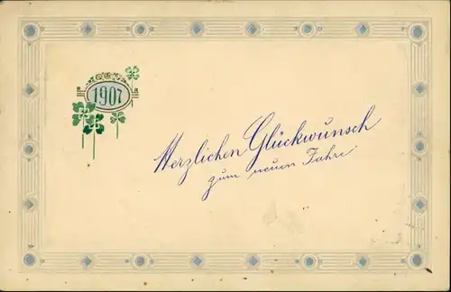 Glückwunsch - Neujahr/Sylvester - Jugenstil Ornament 1907 Prägekarte