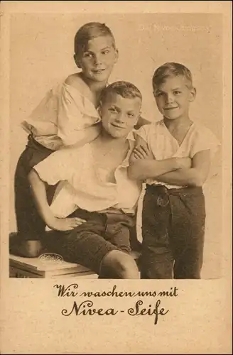 Ansichtskarte  Wir waschen uns mit Nivea Seife Jungen Werbung 1932