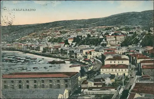 Postcard Valparaíso Blick auf Stadt und Hafen 1909