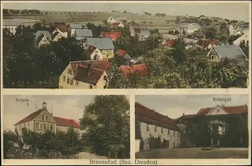Ansichtskarte Braunsdorf-Wilsdruff 3 Bild: Rittergut, Schule 1922coloriert
