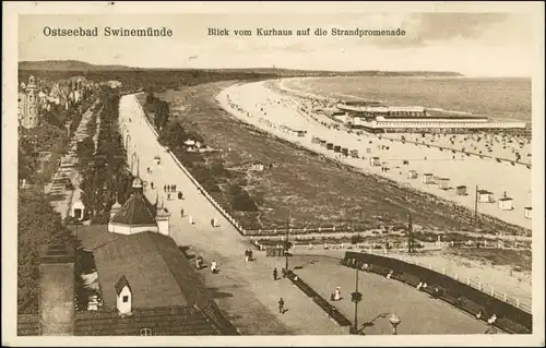 Postcard Swinemünde Świnoujście Strandpromenade vom Kurhaus 1928