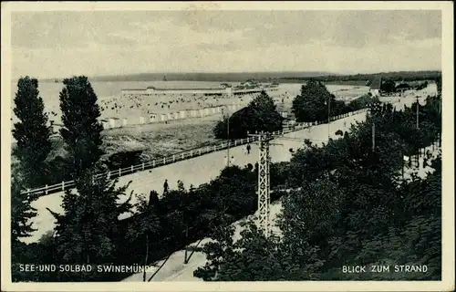 Postcard Swinemünde Świnoujście Strand, Promenade 1937