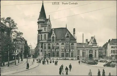 Postkaart Lüttich Luik Lîdje Straße am Postamt 1918