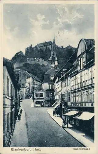 Ansichtskarte Blankenburg (Harz) Tränkestraße, Geschäfte und Menschen 1929