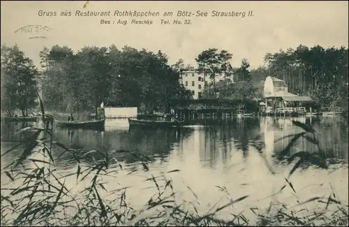 Ansichtskarte Strausberg Restaurant Rothkäppchen Bötz-See 1910