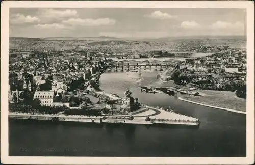 Ansichtskarte Koblenz Deutsches Eck, Mosel Mündung, Rhein, Luftaufnahme 1940